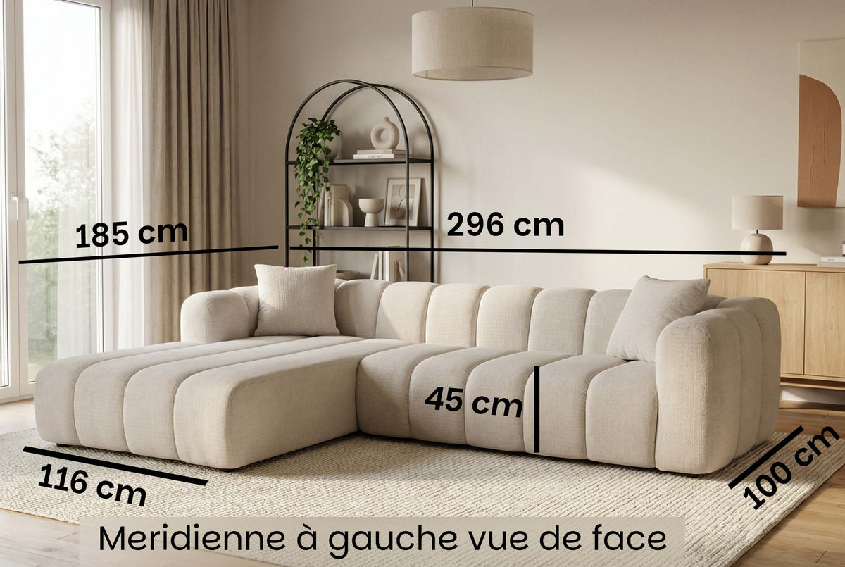 Canapé d’angle Lupo beige en tissu Marbella/Chenille 02, 296 × 185 cm