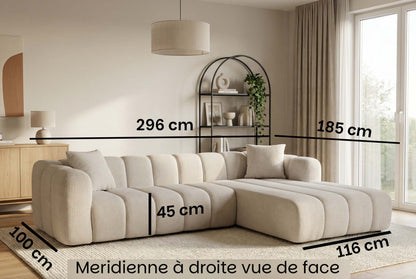 Canapé d’angle Lupo beige en tissu Marbella/Chenille 02, 296 × 185 cm