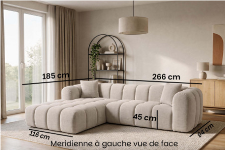 Canapé d’angle JULIO 266 × 185 cm – tissu Crémona 02