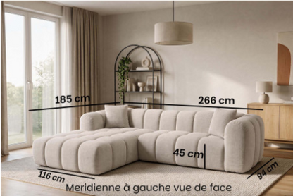 Canapé d’angle JULIO 266 × 185 cm – tissu Crémona 02
