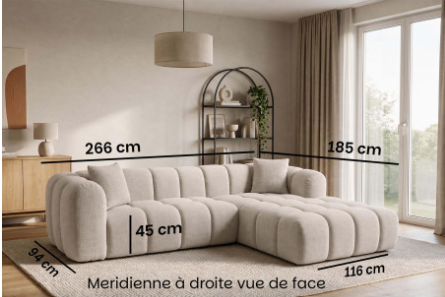 Canapé d’angle JULIO 266 × 185 cm – tissu Crémona 02