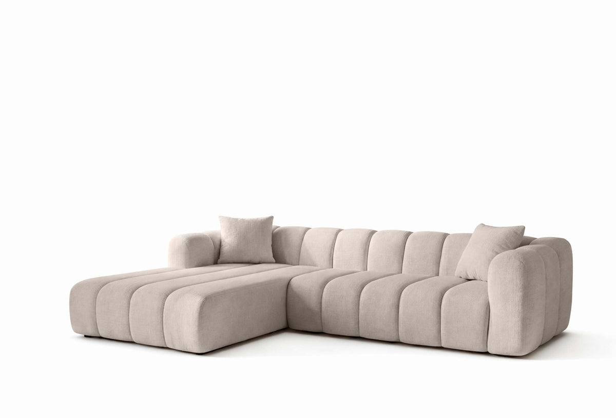 Canapé d’angle Lupo beige en tissu Marbella/Chenille 02, 296 × 185 cm