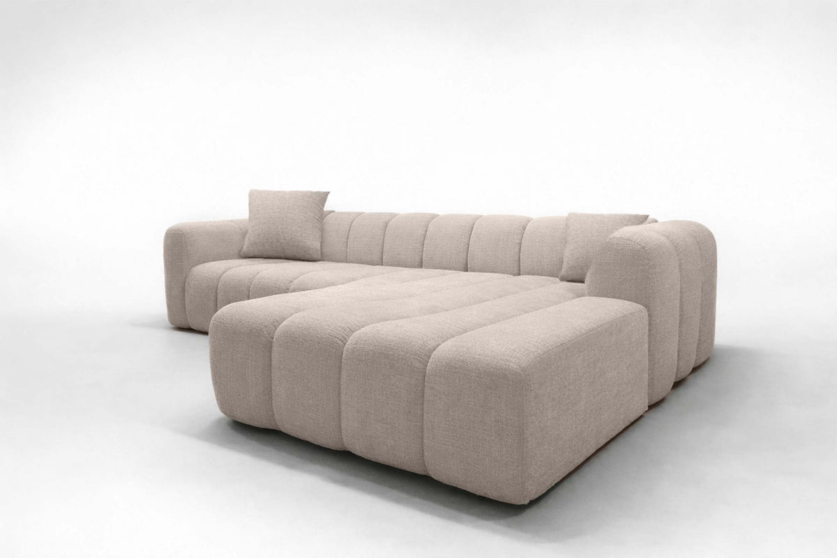 Canapé d’angle Lupo beige en tissu Marbella/Chenille 02, 296 × 185 cm