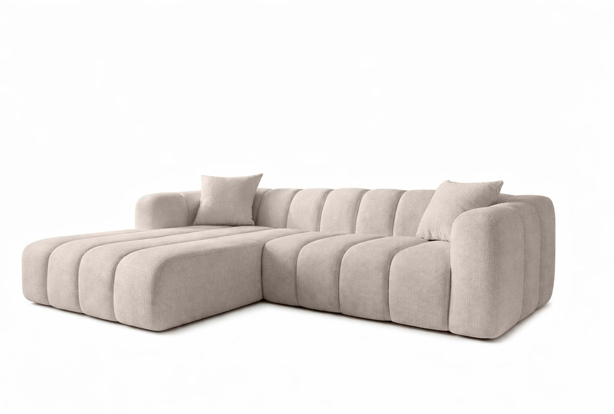 Canapé d’angle Lupo beige en tissu Marbella/Chenille 02, 296 × 185 cm