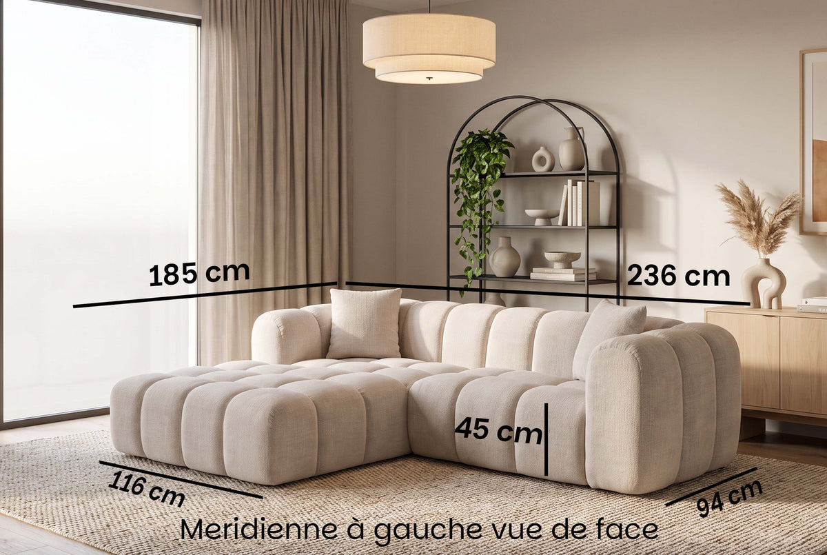 Canapé d’angle JULIO 236 × 185 cm – tissu Crémona 02
